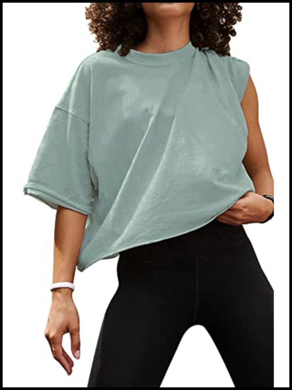 Oversized Crop Top Short Sleeve Boxy Roll Hem Workout Casual Tee